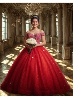 Fifteen Roses red Quinceanera Dress